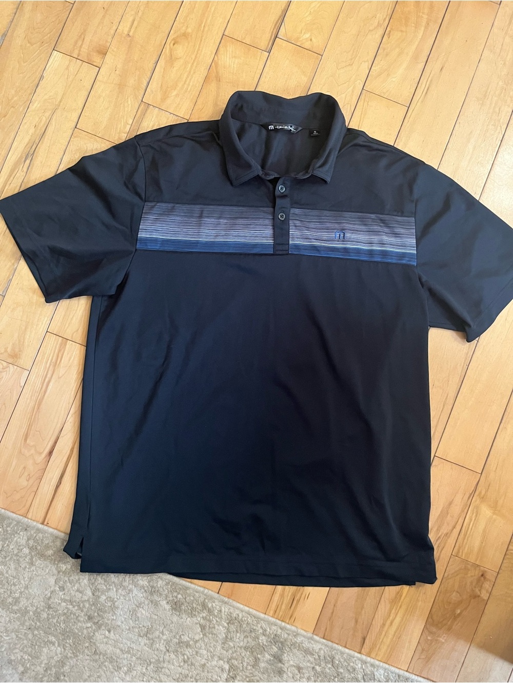 Travis Mathew Black Polo with Muted Blue-Gray Chest Stripe. Bundle & save